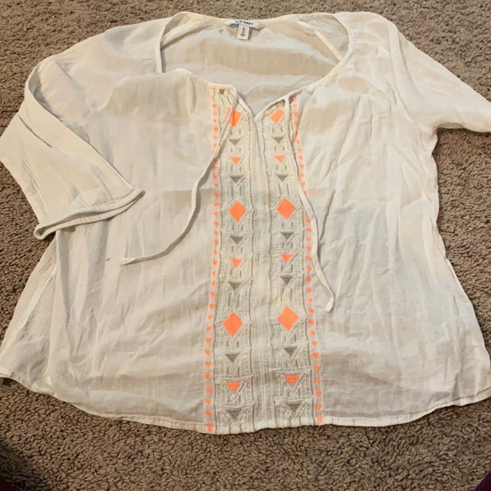 Sheer blouse with orange pattern detail